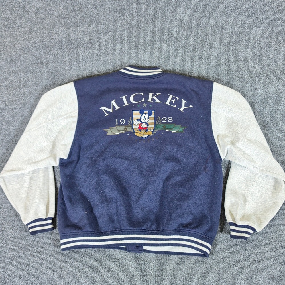 90s Vintage Disney Store Mickey Mouse Varsity Jacket Navy Gray Mens XL Snap FLAW